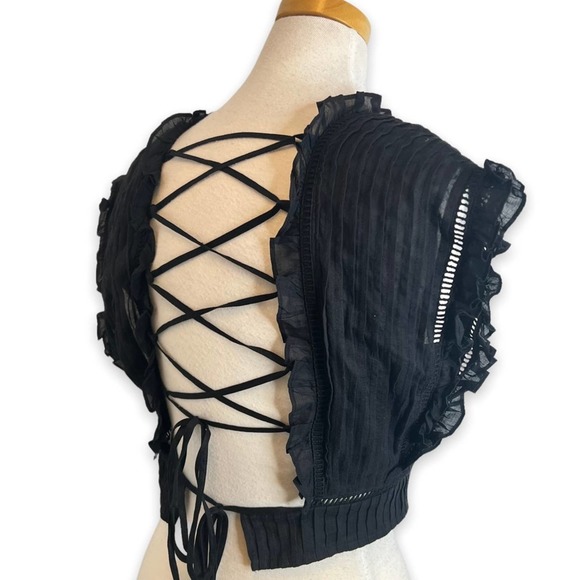 SIR The Label Ciel Lace Up Back Pleated Crop Top Black - Picture 6 of 9
